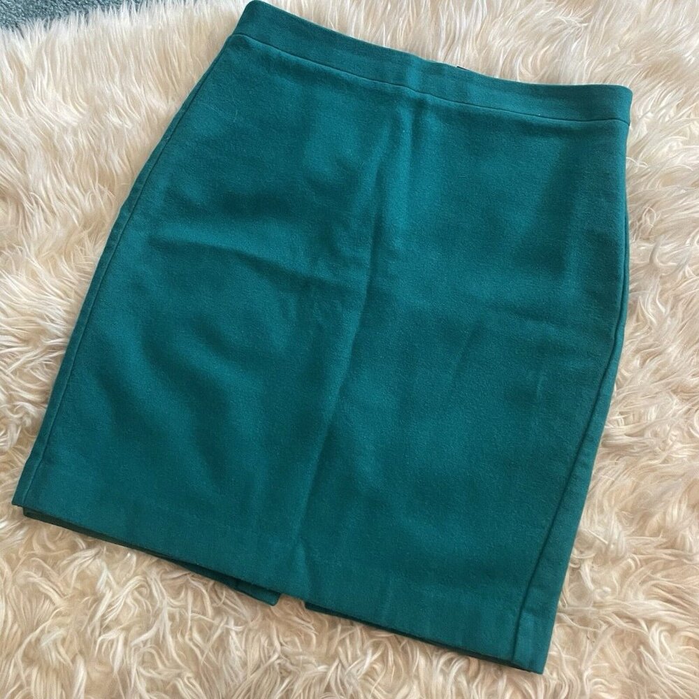 J.Crew The Pencil Skirt Double Serge Wool Blend Green Straight Office Size 8